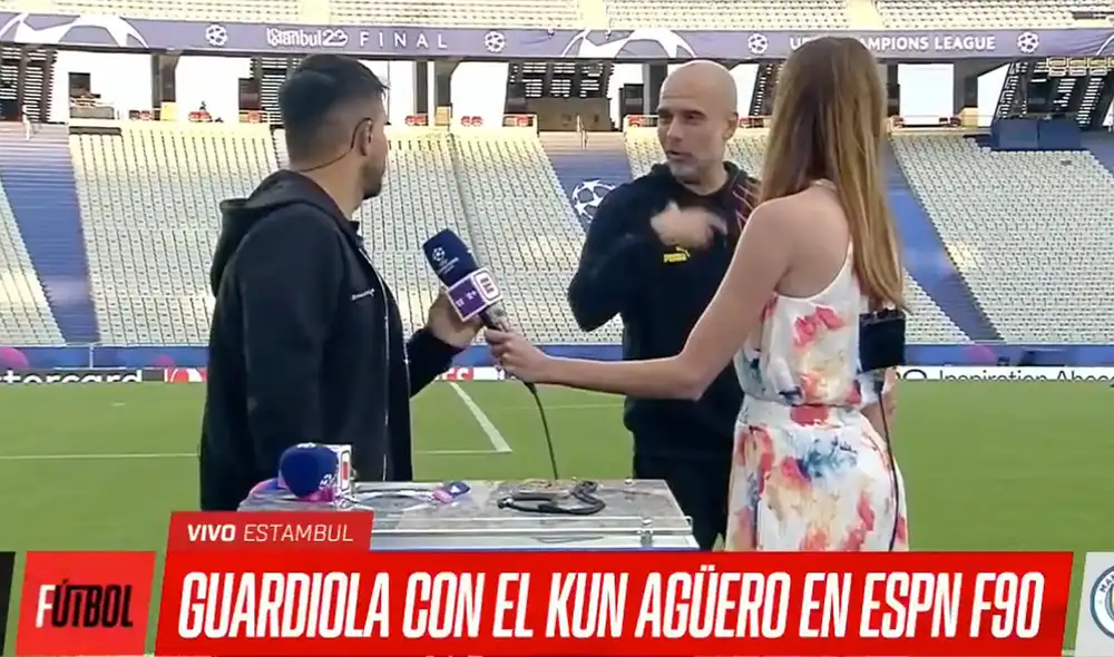 Pep Guardiola y Sergio Agüero coincidieron en el Manchester City. Foto: captura ESPN - Video: ESPN