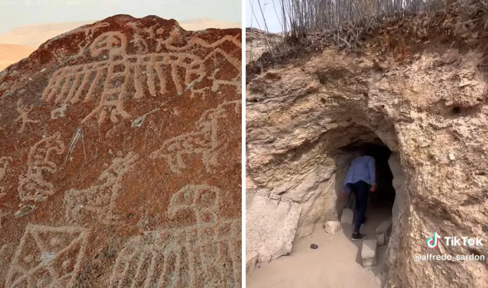 Las pinturas rupestres de Toro Muerto tienen formas de animales y figuras geométricas. Foto: composición LR/Perú 360°/captura de @alfredo_sardon/TikTok - Video: Gobierno Regional de Arequipa/@alfredo_sardon/TikTok