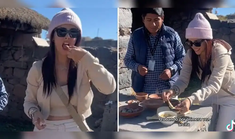 Influecer reaccionó tras probar chako en Puno. Foto: composición LR/ Rosángela Espinoza-TikTok