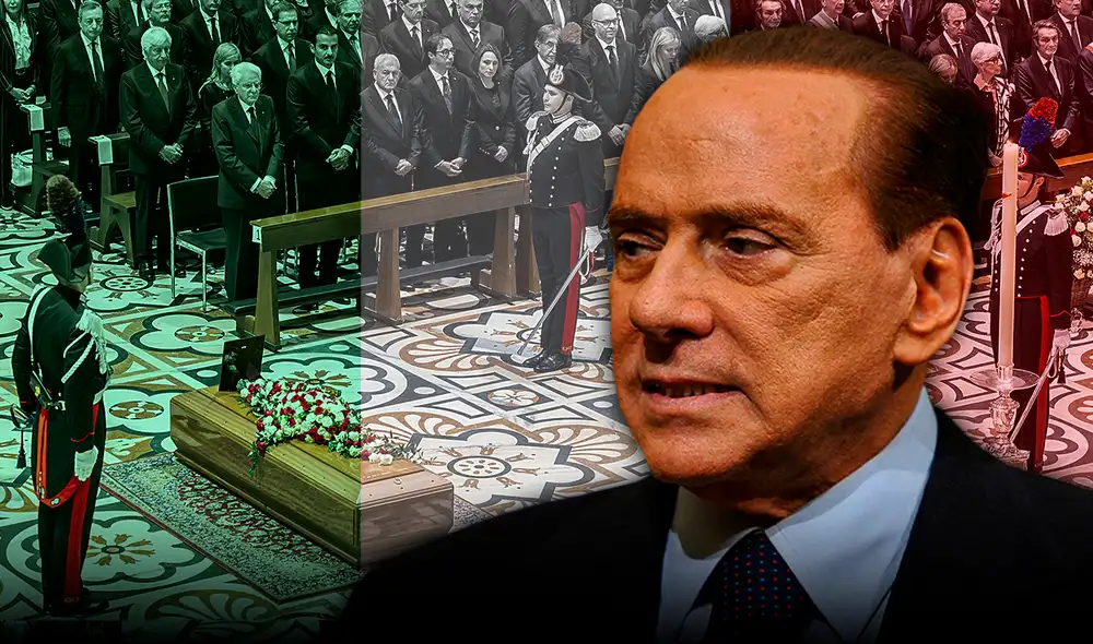 Miles de personas rinden un último homenaje a Silvio Berlusconi en su funeral en Milán. Foto: composición LR/AFP Miles de personas rinden un último homenaje a Silvio Berlusconi en su funeral en Milán. Foto: composición LR/AFP