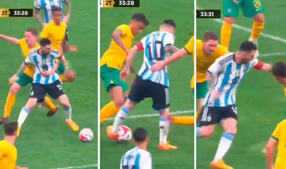 Lionel Messi se lució con una gran jugada individual ante 3 australianos. Foto: captura/DSports