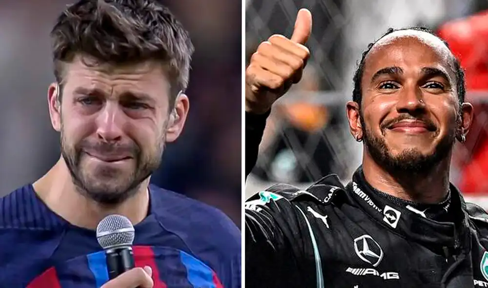 Gerard Piqué reacciona nervioso al escuchar el nombre Lewis Hamilton. Foto: composición LR/Studio92