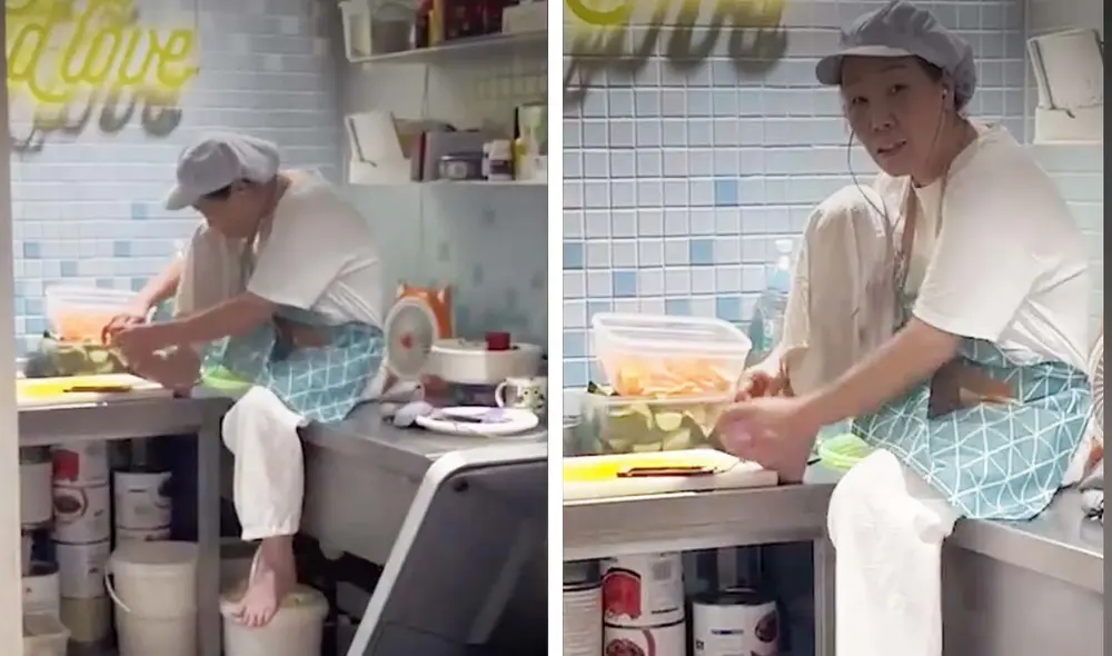 Las imágenes de una chef cortándose las uñas en un restaurante se han vIralizado en TikTok. Foto: composición LR/captura de TikTok/@blowitupbrady