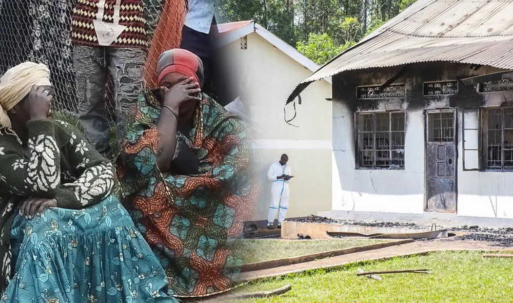 Familiares de las víctimas del atentado en la escuela secundaria Mpondwe Lhubiriha. Foto: composición LR/AFP/EFE - Video: @dw_espanol/Twitter