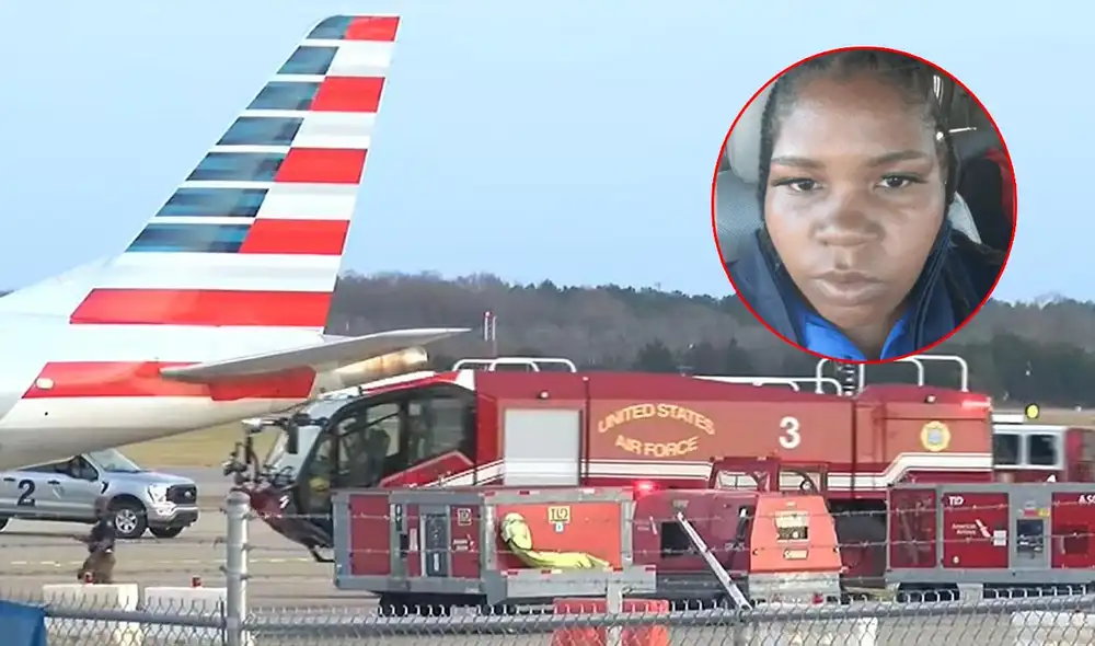 Courtney Edwards fue succionada por el motor de un avión cuando trabajaba, el 31 de diciembre de 2022. Foto: composición LR/Daily Mail/New York Post