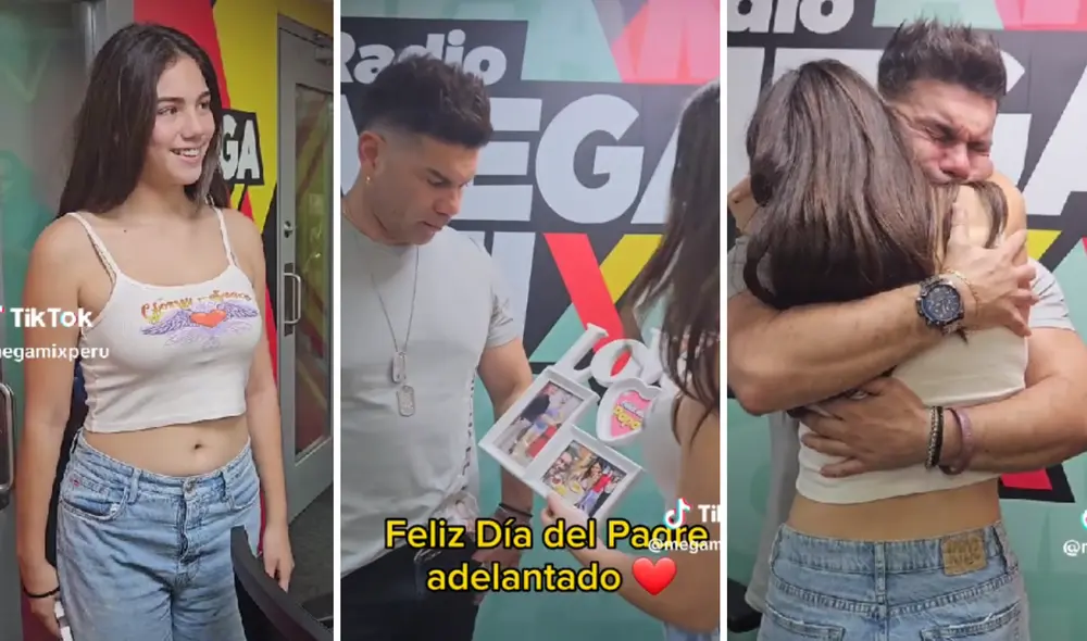Tomate Barraza se quedó sin palabras tras ver la sorpresa de su hija. Foto: composición LR/captura/TikTok/Radio Megamix - Video: TikTok