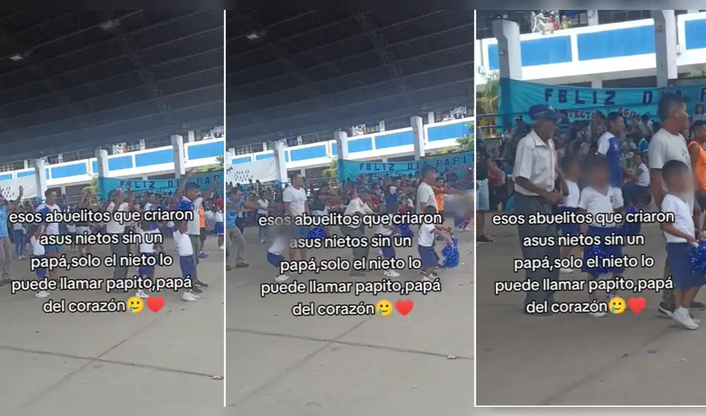 Adulto mayor acompaña a su nieto en actuación del colegio. Foto: composición LR/captura/@tefity10/TikTok - Video: @tefity10/TikTok
