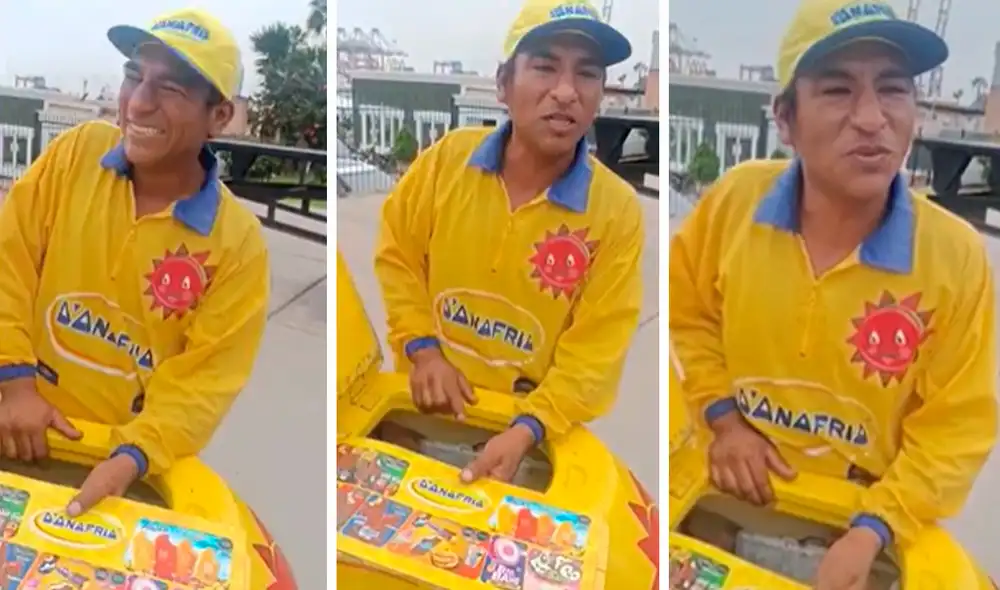 Los protagonistas del video mostraron una sonrisa ante la habilidad que demostró tener el heladero. Foto: composición LR / capturas de TikTok