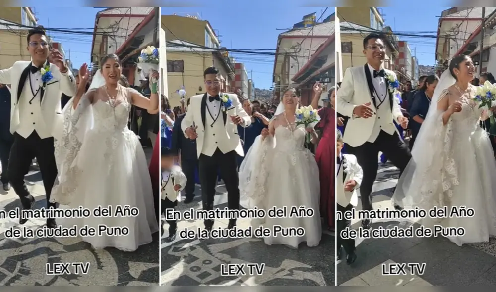Feliz pareja celebró su unión con pasacalle en Puno. Foto: composición LR/@studioslextv - Video: @studioslextv/@lunderi