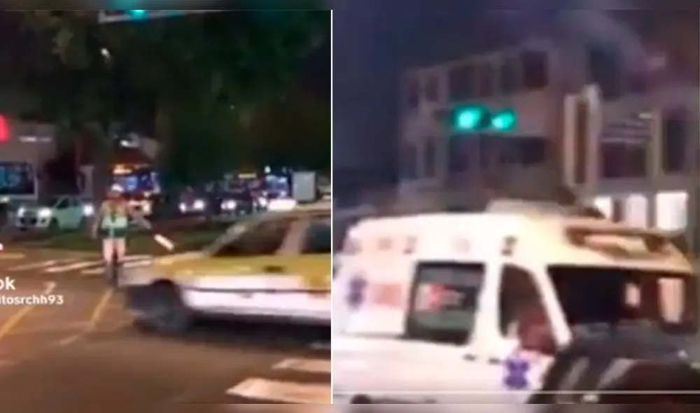 Policía no cede el paso a la ambulancia y genera críticas. Foto: composición LR/Twitter