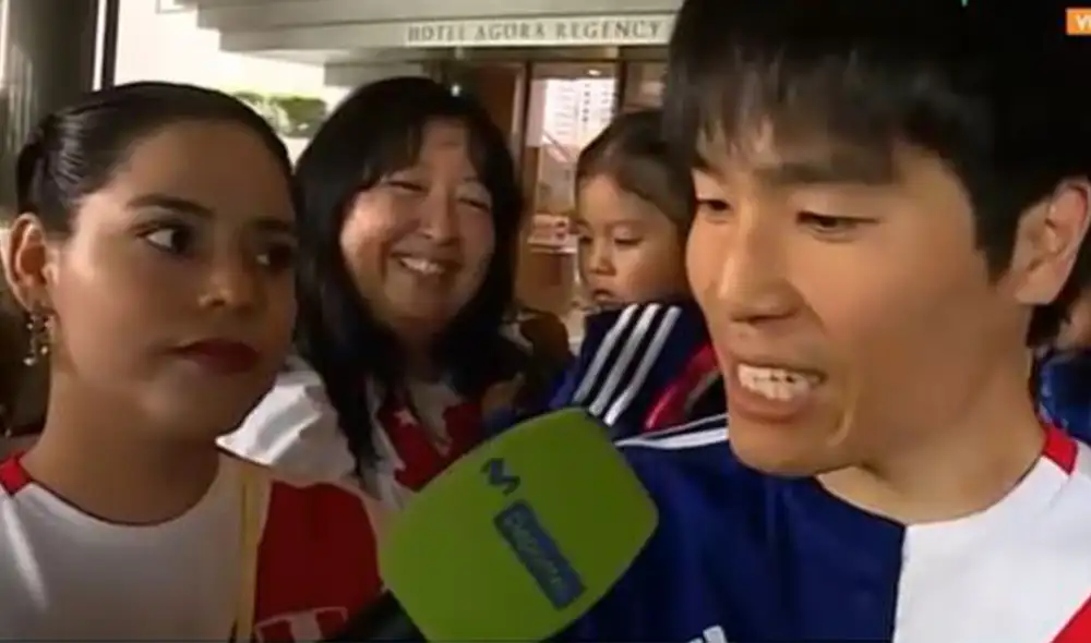 A la pareja fanática del fútbol conformada por una peruana y un japonés también les apasiona TikTok. Foto: captura de Movistar Deportes - Video: Movistar Deportes