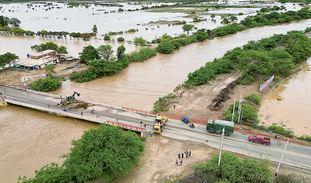 Impacto. Las lluvias del ciclón Yaku, en marzo de 2023, produjeron el desborde del río La Leche. Foto: difusión