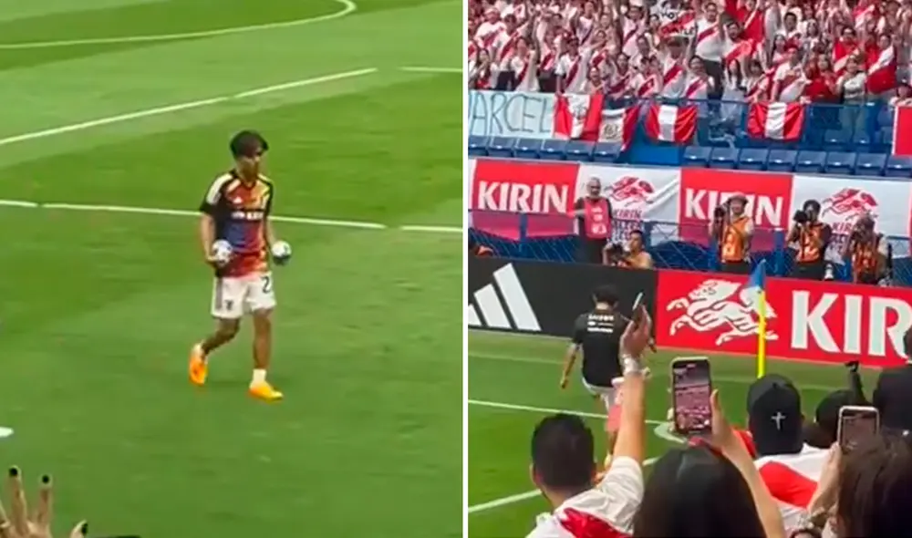 Takefusa Kubo se acercó a los hinchas peruanos poco antes de que se inicie el amistoso. Foto: captura de @JapBlanquiAZul2/Twitter | Video: @JapBlanquiAZul2/Twitter