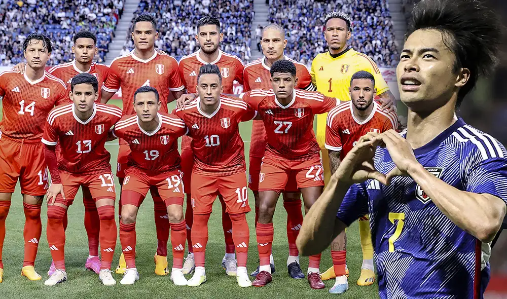 Kaoru Mitoma anotó un gol contra Perú en el partido amistoso. Foto: composición LR/AFP