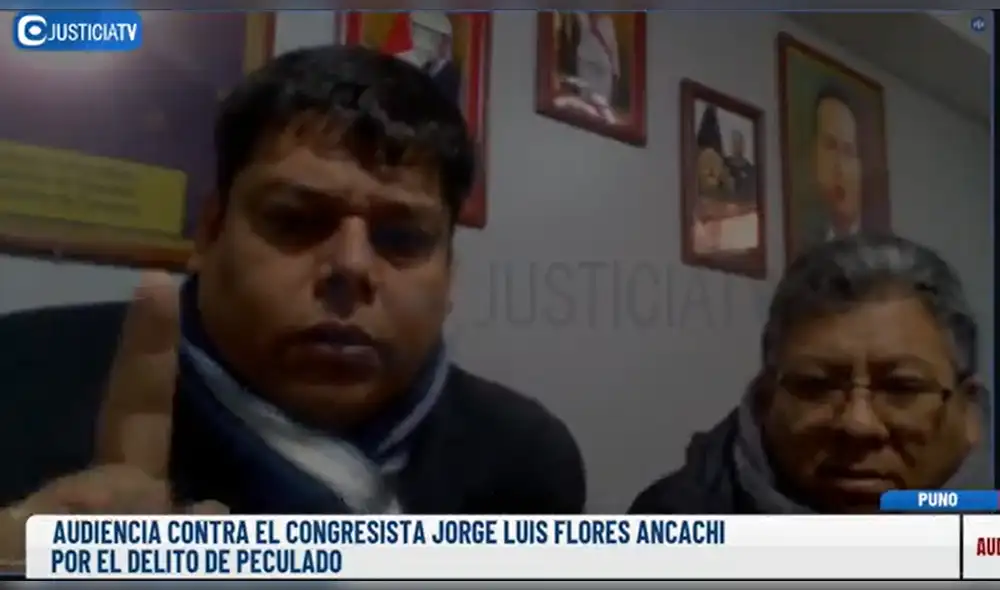 Jorge Flores Ancachi se pronuncia desde Puno: tenía condición de reo contumaz. Foto: captura de Justicia TV Jorge Flores Ancachi se pronuncia desde Puno: tenía condición de reo contumaz. Foto: captura de Justicia TV
