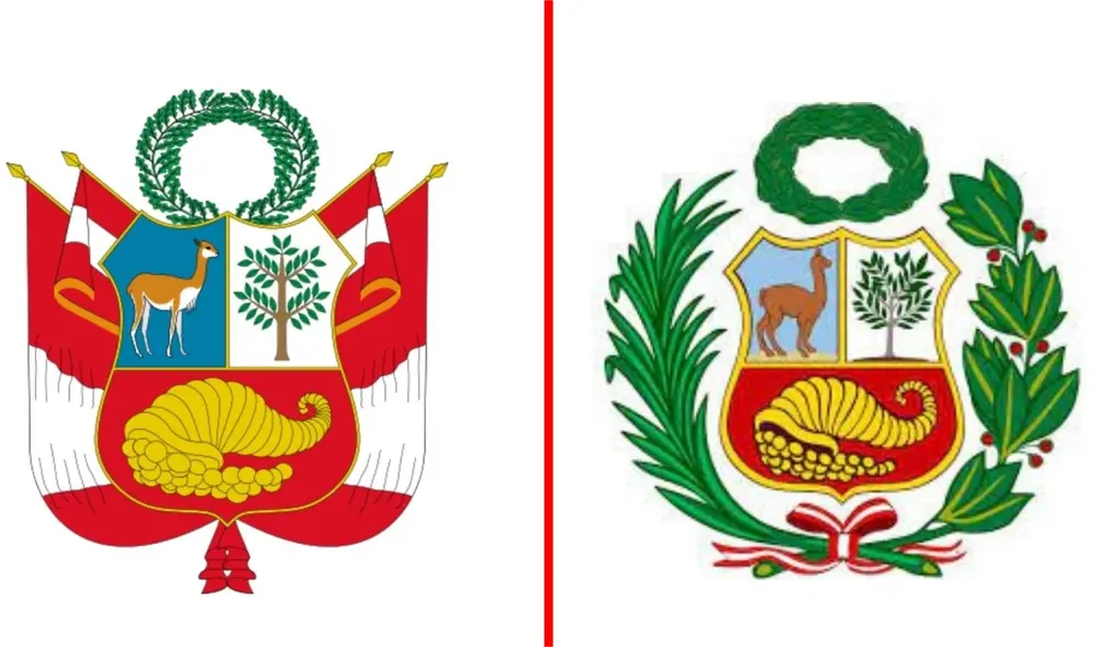 Estos son los dos escudos del Perú que hemos visto al centro de la bandera nacional. Foto: composición LR/Libertad Digital
