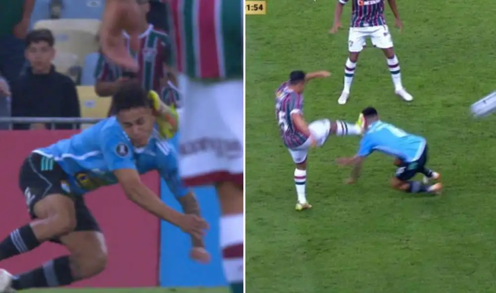 Jesús Pretell sufrió una dura entrada en el inicio del partido ante Fluminense. Foto: captura/ESPN