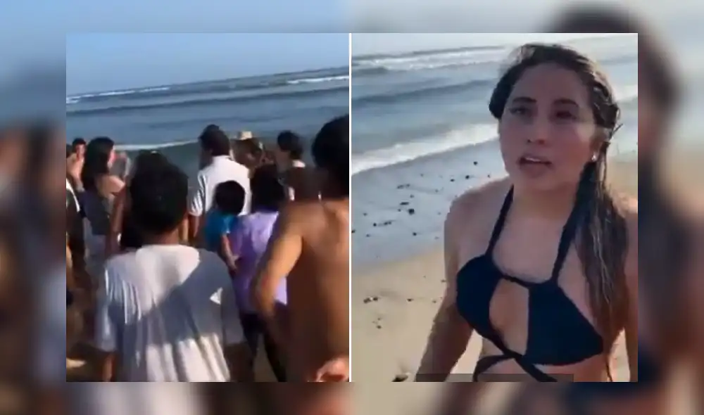 Mujer salió del mar por sus propios medios. Foto y video: Diego Benites/Facebook