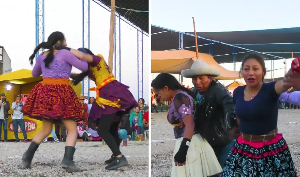 Algunos hombres intervinieron en las peleas para que las mujeres no resulten heridas. Foto y video: Takanakuy Perú/Facebook