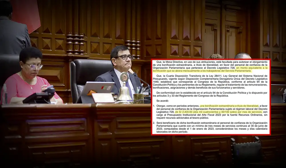 Mesa directiva acordó nuevo bono, esta vez, destinado para el personal de confianza. Foto: composición La República Mesa directiva acordó nuevo bono, esta vez, destinado para el personal de confianza. Foto: composición La República