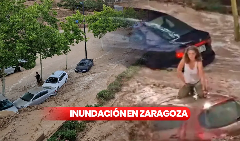 Zaragoza sufrió graves daños por la fuerte inundación que cubrió de agua las calles del barrio español. Foto: SoyZaragoza/ Twitter/ Composición LR