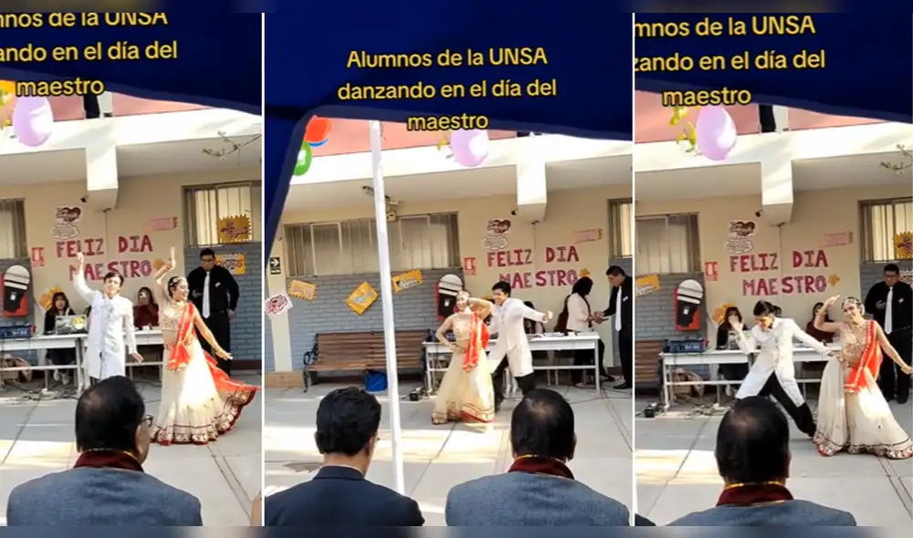 Universitarios deslumbraron con baile hindú para sus maestros. Foto: composición LR/@juegogonia - Video:@juegogonia