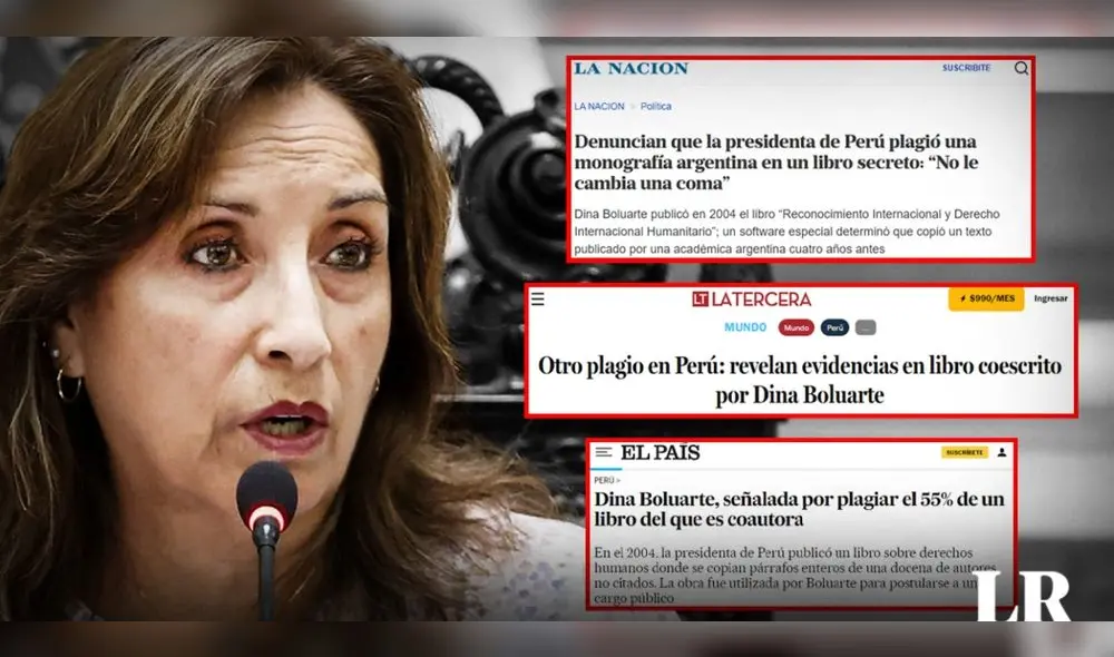 Una grave denuncia afronta la presidenta Dina Boluarte tras ser acusada de plagiar un libro de su co-autoría. Foto: composición Jazmin Ceras. Una grave denuncia afronta la presidenta Dina Boluarte tras ser acusada de plagiar un libro de su co-autoría. Foto: composición Jazmin Ceras.