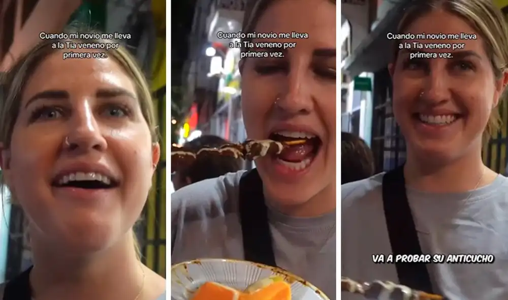 Si bien la pancita no fue de su agrado, quedó maravillada con la porción de anticucho. Foto: composición LR / capturas de TikTok / @CollenBarry123