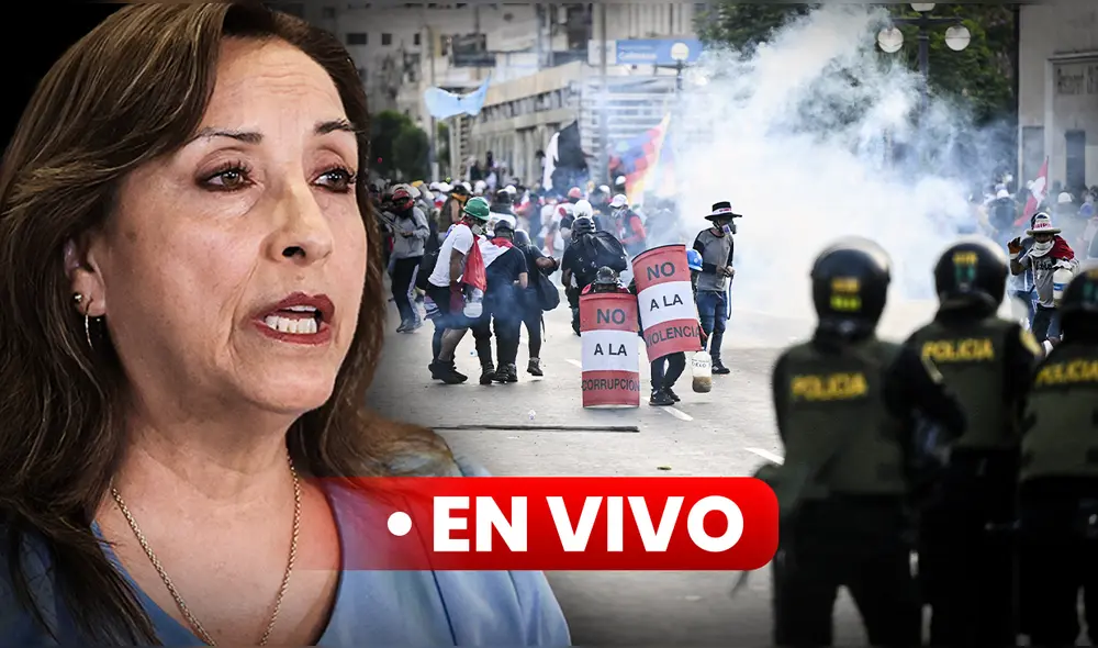 Dina Boluarte  conoce las últimas noticias durante Toma de Lima. composición LR de Jazmín Ceras /  Presidencia del Perú  / AFP- Video: La República