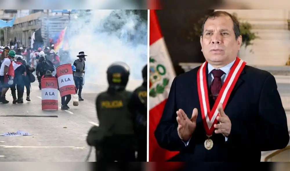 El presidente del PJ, Javier Arévalo, invocó a tomar una actitud pacífica en las protestas del 19 de julio. Composición LR/AFP/Gobierno del Perú El presidente del PJ, Javier Arévalo, invocó a tomar una actitud pacífica en las protestas del 19 de julio. Composición LR/AFP/Gobierno del Perú