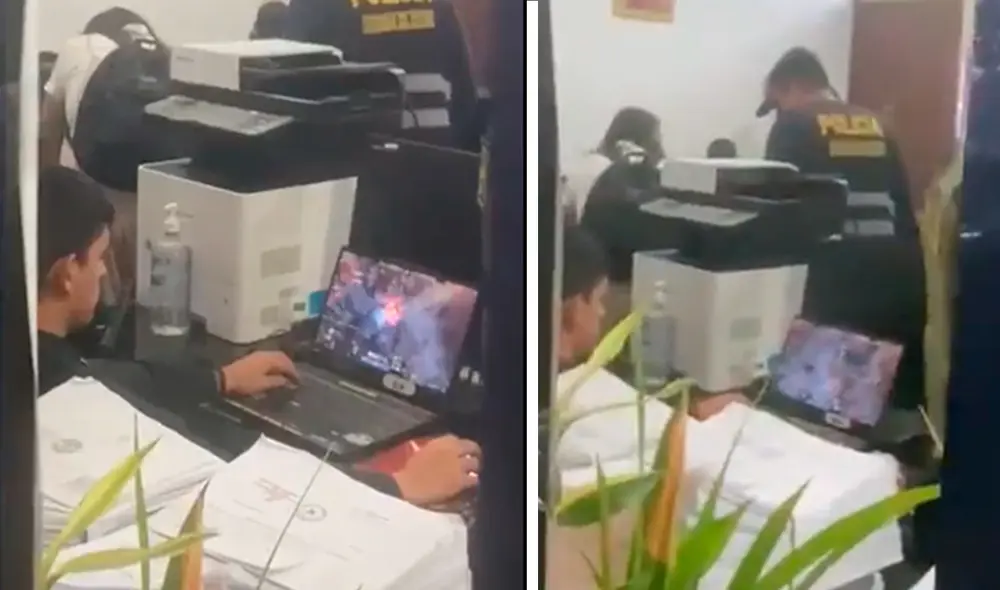 En las redes sociales, varios usuarios criticaron el accionar del efectivo policial, a quien se le halló jugando videojuegos durante la jornada de movilizaciones. Foto: composición LR/Twitter - Video: Twitter/Arturo Ayala del Río