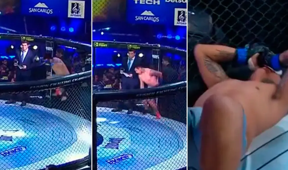 Miguel Grijalva se terminó lesionando a los segundos de entrar al octógono. Foto: captura/Movistar Deportes Miguel Grijalva se terminó lesionando a los segundos de entrar al octógono. Foto: captura/Movistar Deportes