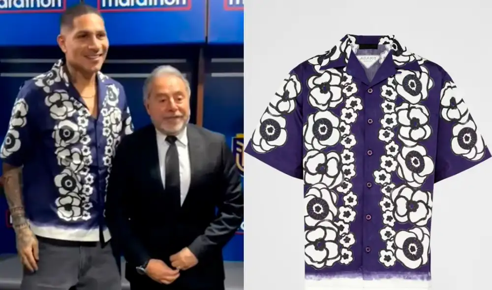 Paolo Guerrero gastó miles de soles en su lujosa camisa Prada con motivos de amapolas. Foto: composición LR/captura/Liga TV/Prada | Video: Liga TV