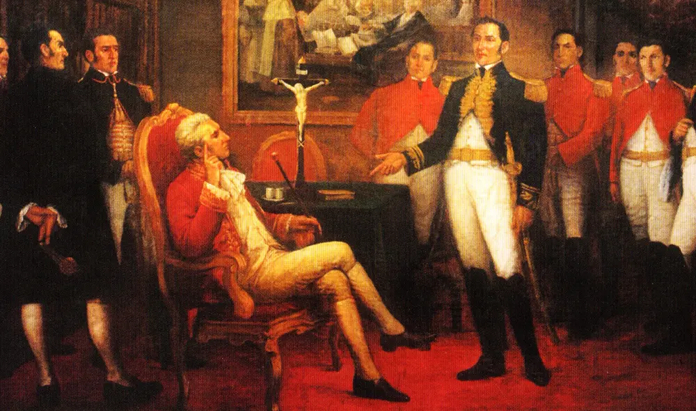 Entrevista de San Martín y La Serna en Punchauca, Lima, en óleo de Juan Lepiani. Foto: Difusión