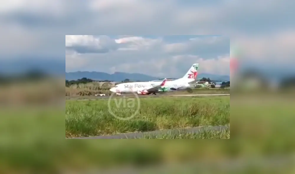 Avión aterrizó con dificultad. Foto: Vía Televisión Avión aterrizó con dificultad. Foto: Vía Televisión