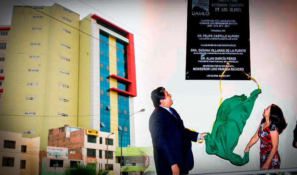 Cuando la Universidad Autónoma Municipal de Los Olivos fue inaugurada, el expresidente Alan García participó en la ceremonia. Foto: composición LR/La República/difusión