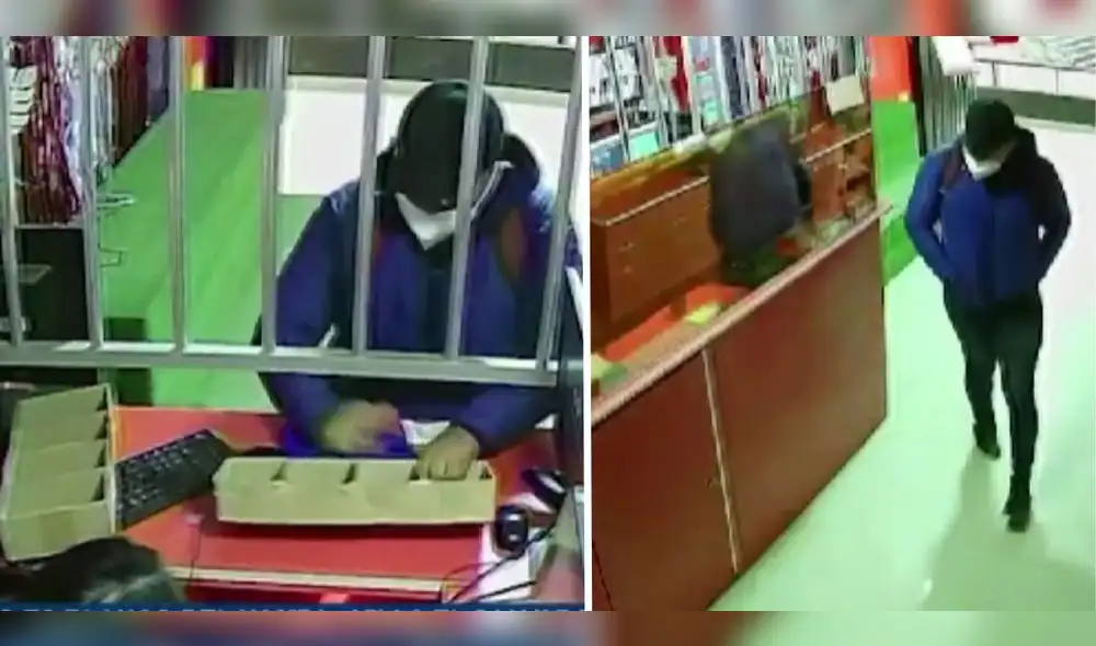 El sujeto amenazó con un arma a la trabajadora del lugar. Foto: captura de video/Panamericana El sujeto amenazó con un arma a la trabajadora del lugar. Foto: captura de video/Panamericana