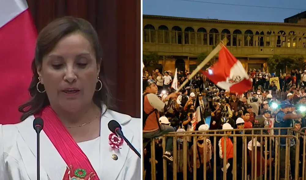 Dina Boluarte brinda mensaje a la nación. Foto: composición LR/Grace Mora/captura Latina
