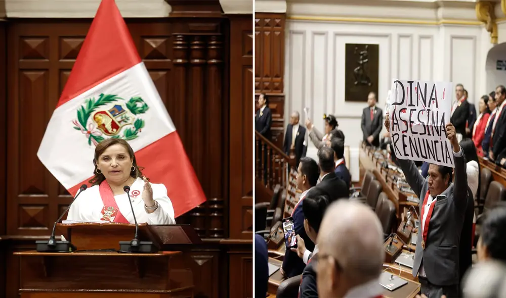 Dina en el Congreso. Parlamentarios escribieron "Dina, renuncia". Foto: Antonio Melgarejo/La República - Video: Canal N Dina en el Congreso. Parlamentarios escribieron "Dina, renuncia". Foto: Antonio Melgarejo/La República - Video: Canal N