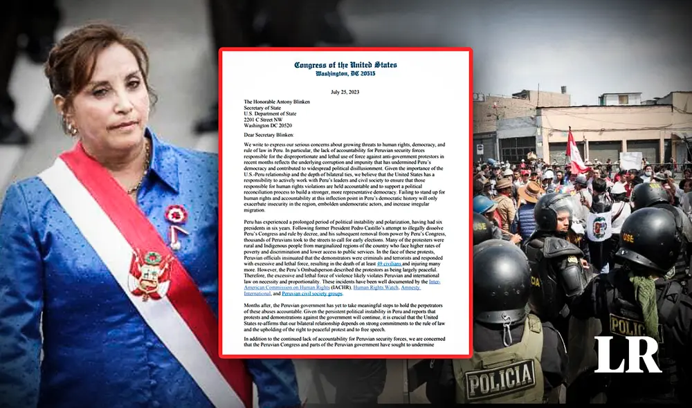 Carta indica que se rompería las relaciones bilaterales si en Perú no respetan el derecho a las protestas pacíficas y la libertad de expresión. Foto: composición de Fabrizio Oviedo/La República Carta indica que se rompería las relaciones bilaterales si en Perú no respetan el derecho a las protestas pacíficas y la libertad de expresión. Foto: composición de Fabrizio Oviedo/La República