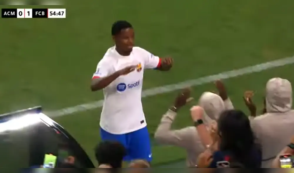 Ansu Fati le anotó un golazo al cuadro italiano tras desbordar por la banda izquierda y rematar fuertemente al arco de Milan. Foto: captura/ESPN