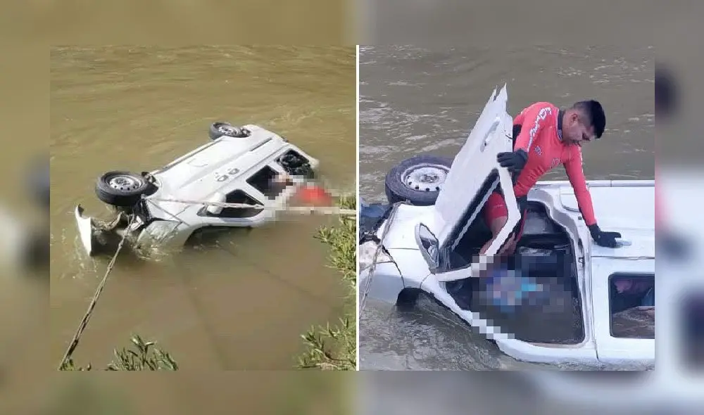 Miniván quedó sumergida en el río . Foto: composición LR/Visión Regional