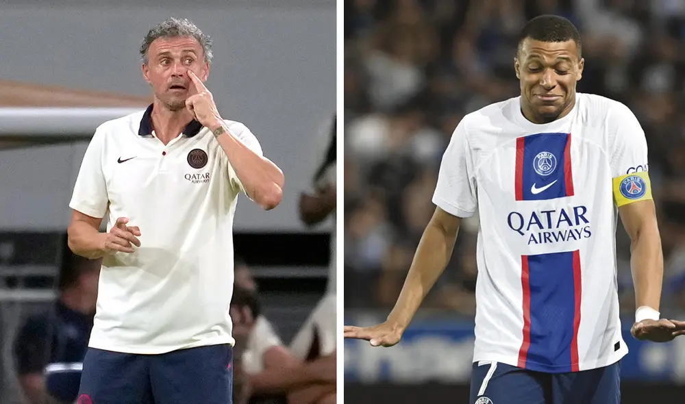 Luis Enrique dirigió a Kylian Mbappé en un amistoso de pretemporada. Foto: composición EFE/AFP