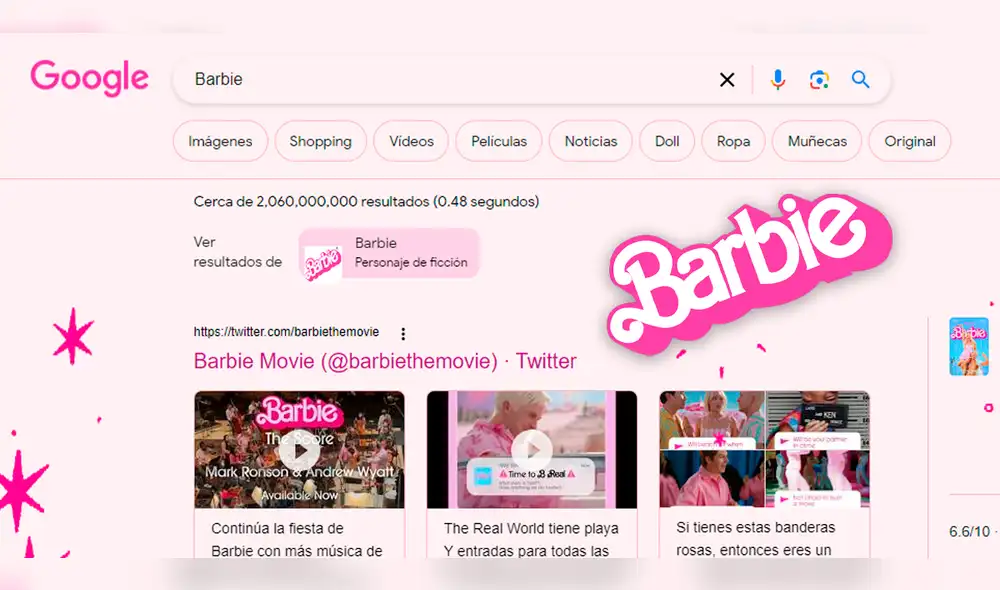 Google lanzó un nuevo huevo de pascua por el estreno de la película 'Barbie'. Foto: composición LR/captura de Google/Barbie