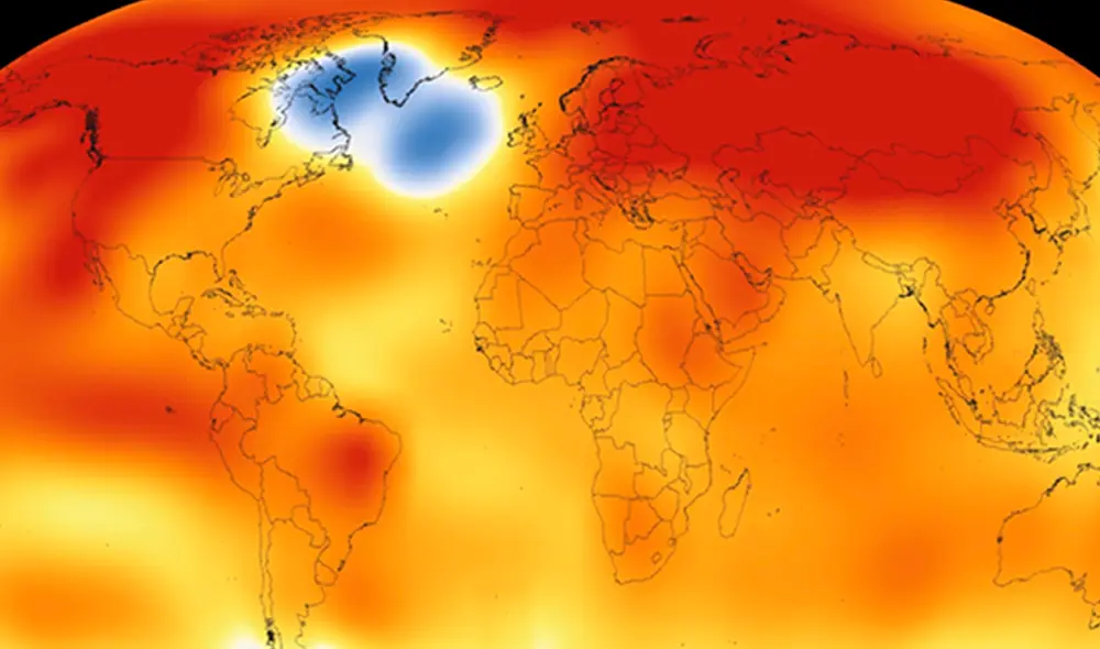 La mancha azul se ubica cerca de Canadá y Groenlandia. Foto: NASA