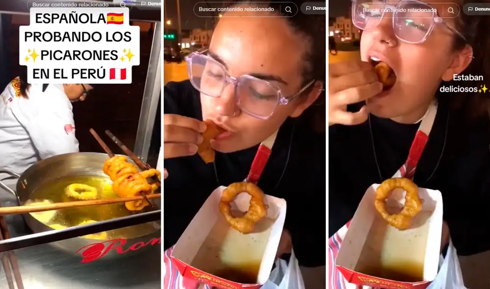 La turista quedó encantada con los picarones peruanos. Foto: composición LR/@Carponxo/TikTok