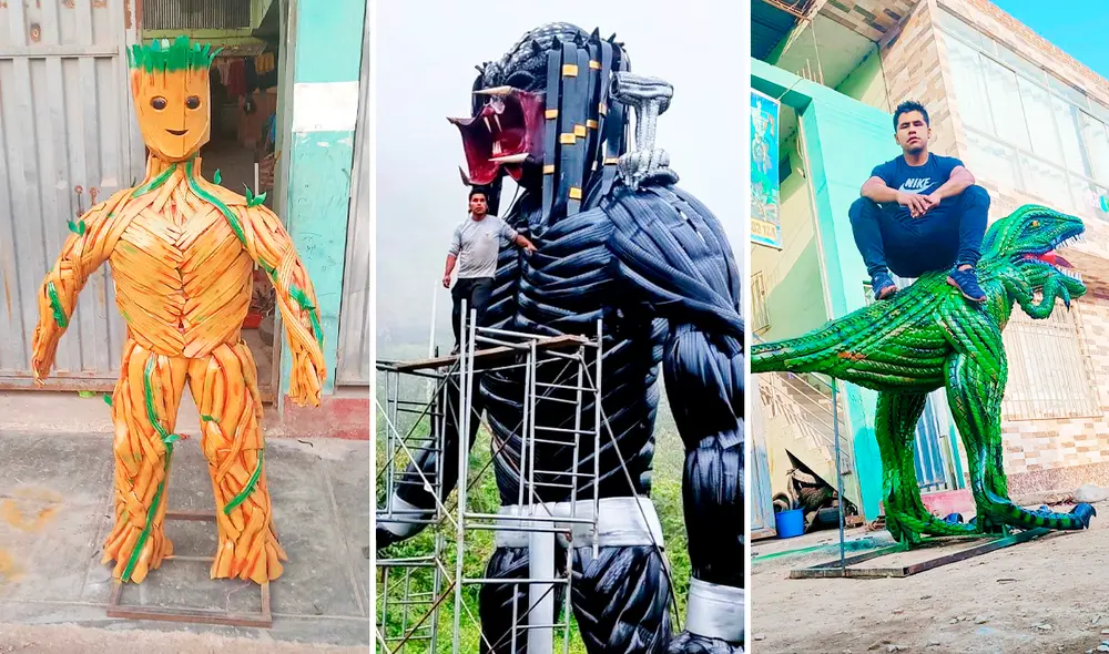 Joven deslumbró con su arte en base a llantas usadas.Foto: composición LR/ Yadiel Ruelas-Facebook