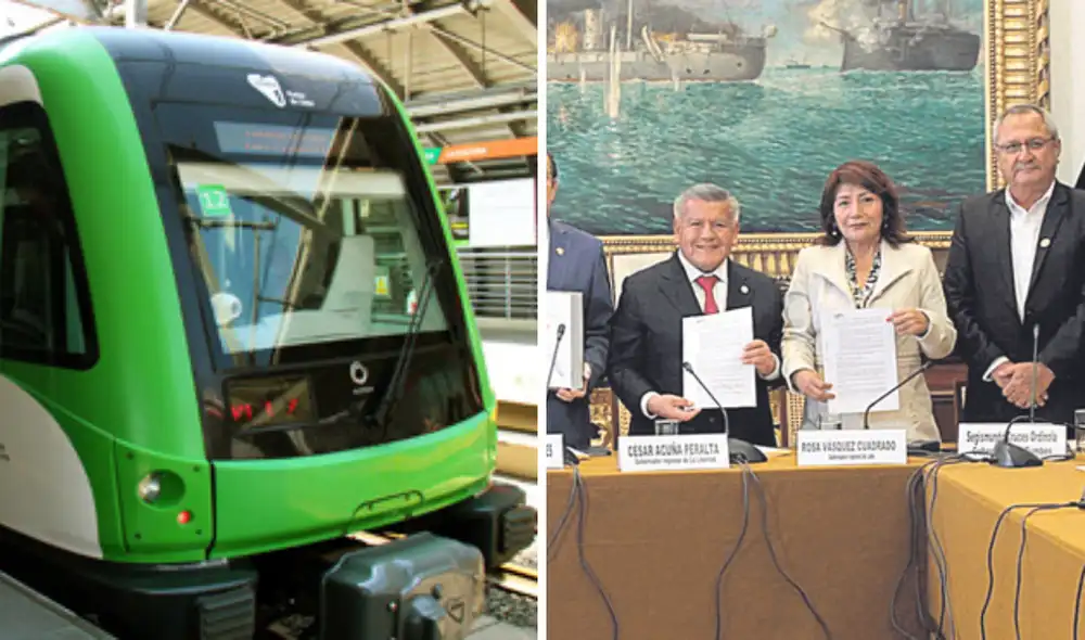 Rafael López Aliaga, César Acuña y otros firmaron el documento para formar la Mancomunidad Regional del Tren del Norte: Foto: composición LR/Ositran/difusión