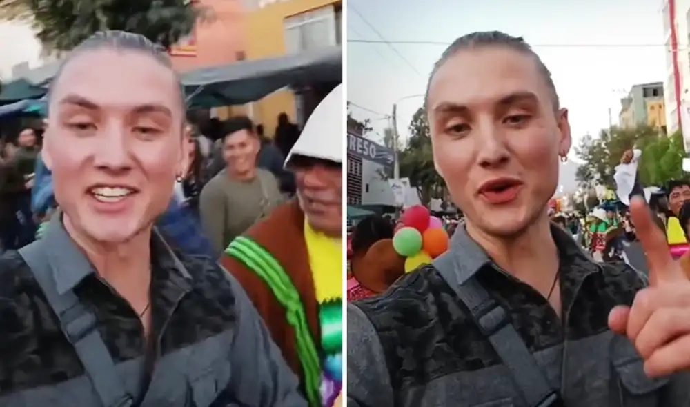 El visitante se animó a bailar de la mano de un ciudadano arequipeño. Foto: TikTok El visitante se animó a bailar de la mano de un ciudadano arequipeño. Foto: TikTok