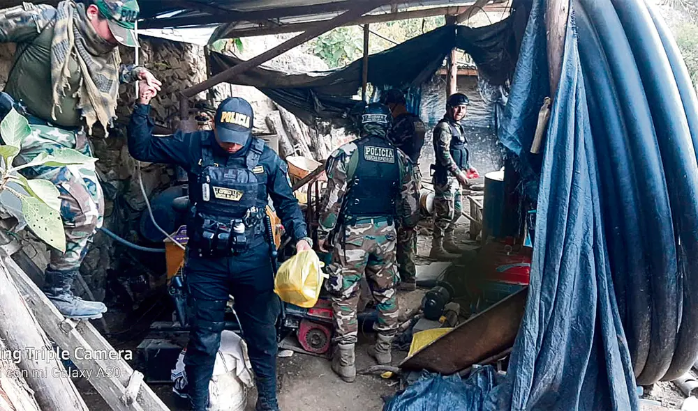 Golpe. En un reciente operativo la Policía descubrió escondrijos de mineros ilegales en Pataz. Foto: difusión